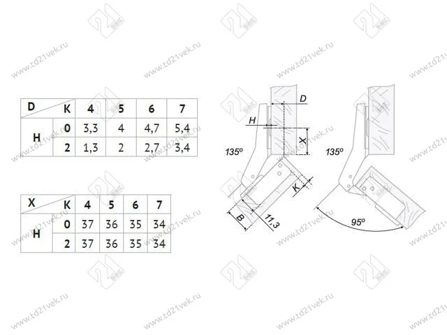 H641C02/2110 Петля Boyard 45° (вкладная) (с довод.) + планка H=0 <100> 3