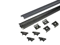 17.800.00.394 / 19.143.37.330 Профиль алюминиевый врезной 2 м (ЧЕРНЫЙ) КСС 2507W-02 (E), 4 клипсы, 4 загл <1>