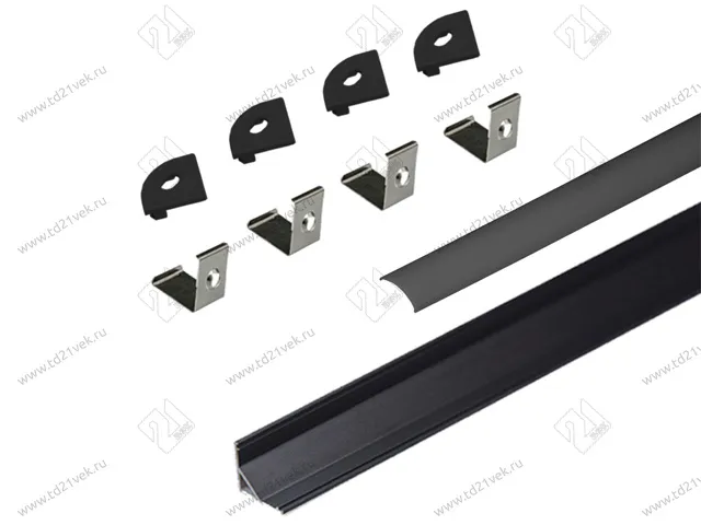 17.800.00.396 / 19.143.39.334 Профиль алюминиевый КСС 1616W накладной 2 м (ЧЕРНЫЙ), 4 кл + 4 загл с отверстием чёрные 1