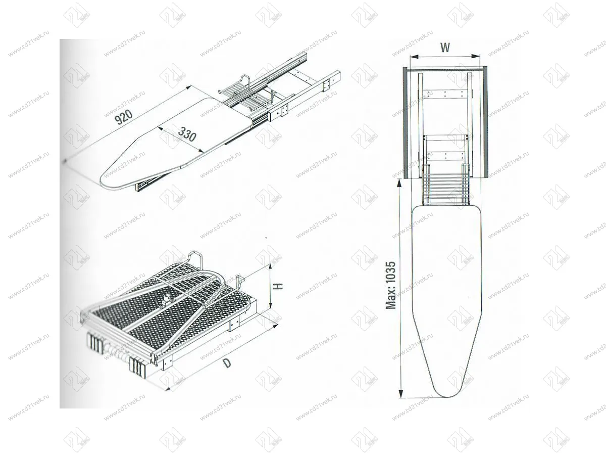 S-6616-G Выдвижная гладильная доска с фасадом в 400 базу, Starax, серый 6