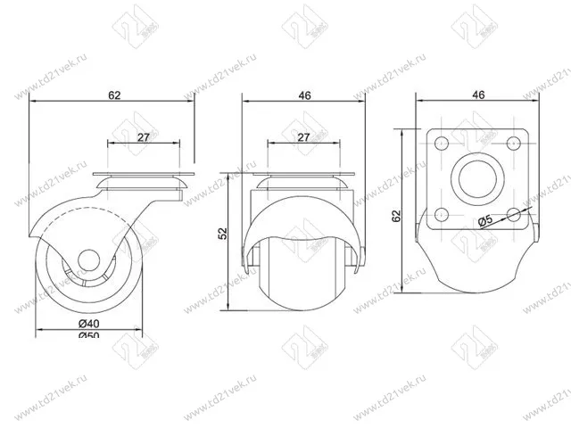 Опора колёсная ШАРОВАЯ резин на площадке d=40 мм серая <120/200> 2