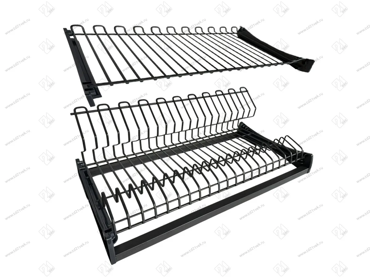 Сушка для посуды 700мм двухуровневая, 2 поддона, антрацит, плоский прут, для ДСП 16мм, 668х275х209 мм 1