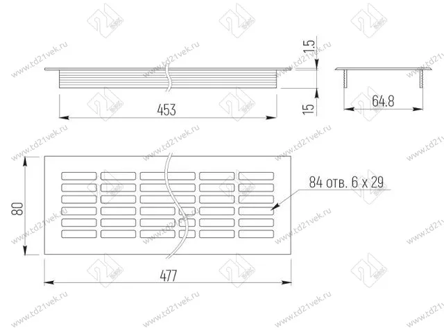 Решетка вентиляционная 480x80мм, (черный), VG-80480-20 <100> 2