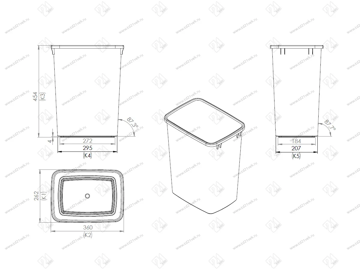 S-2591-A Мусорное ведро в базу 300 мм, Starax, 35 л, (263x475x525 мм), пластик, антрацит 4