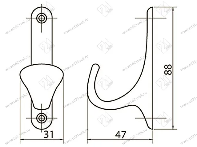 KR0090 SС Крючок мат. хром <50/300> 2