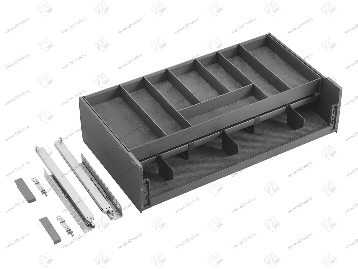 Мультиящик двойной выдвижной, в базу 600мм, 564х470х226 мм, Encanto, нагрузка 35 кг, серый 1