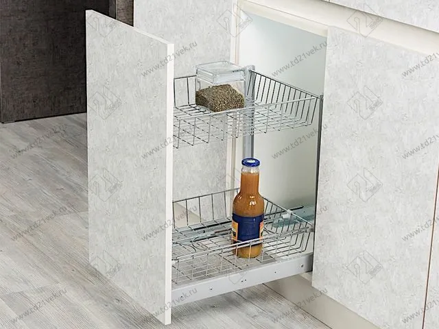 S-2100-C Выдвижная корзина в базу 300 мм, Starax, 2-х уровневая, (210х500х520 мм), с доводчиком 1