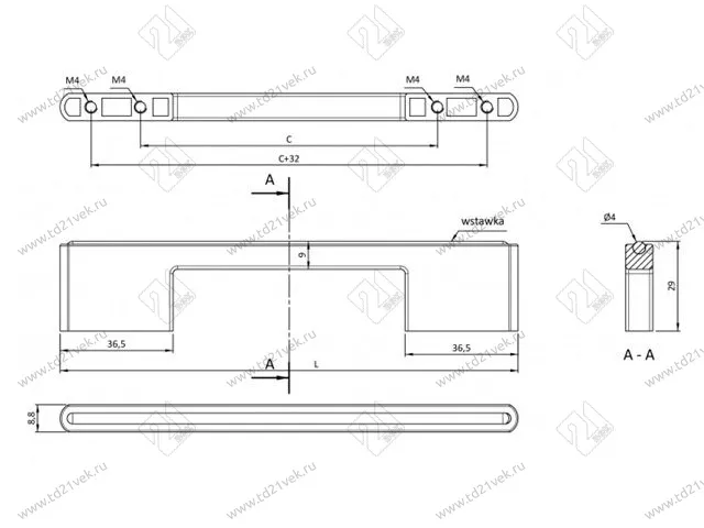 UZ-ASTI192/224-01 Ручка ASTI, 192/224 мм, хром <25> 2