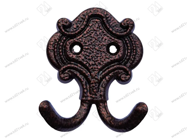 Крючок-вешалка двухрожковый, медь 1