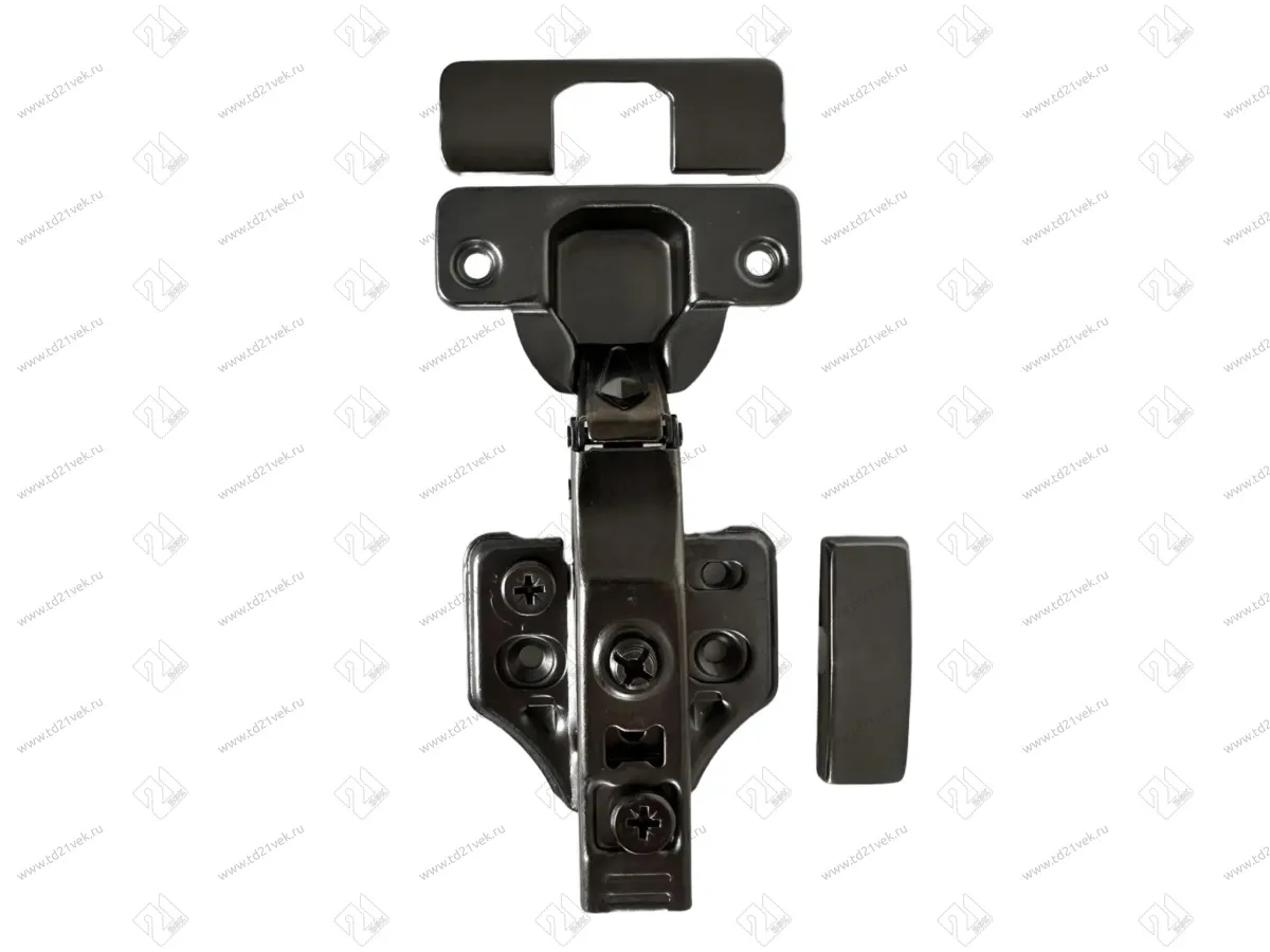 Петля накладная 0мм (без пружины), 48мм, планка Н=2, 3D, CLIP-ON, 2 накладки+4 самореза, черный 2