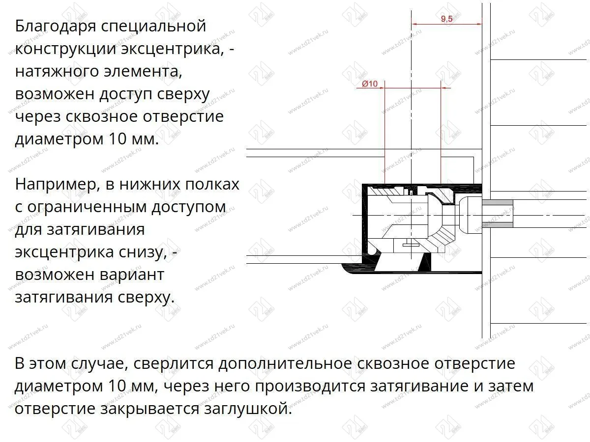 ACKRF016 Стяжка RAFFIX DUO d20*H12,5 мм с эксцентриком для плиты 16 мм, коричневая 7