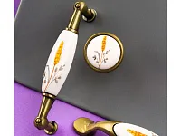 SF01-02-96 BA Ручка-скоба с фарфором "Колосок", 96 мм бронза <60>