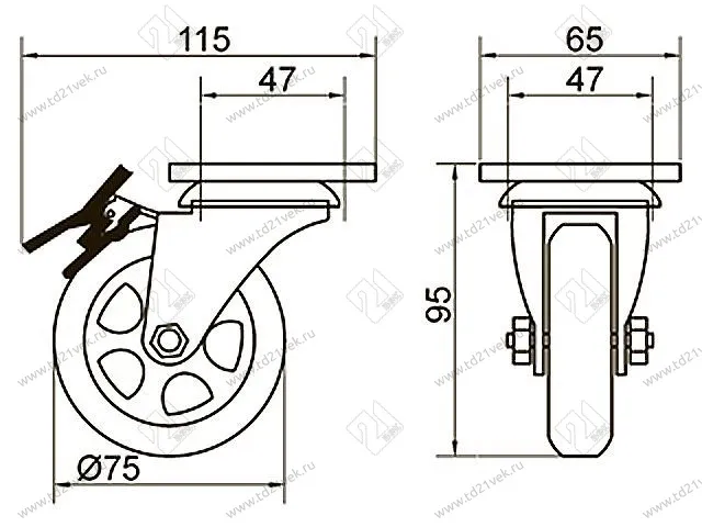 Опора колесная 383 нагрузка - 50 кг d=75, h=98 <100> 2