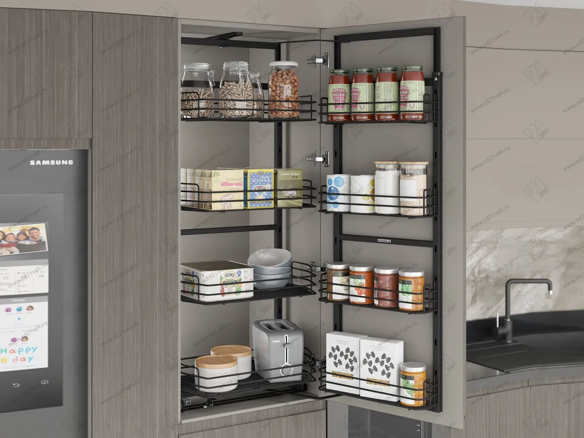 S-1222-А Выдвижная система Summer Классик, Starax 4 корзины, шир. 600 (530х510х1250-1400 мм), антрацит, без доводчика 1