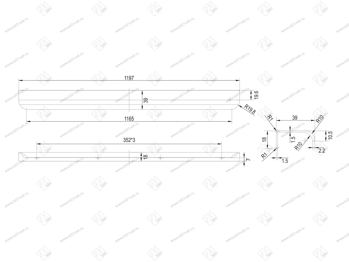 RT110GR.1/000/1200 Ручка торцевая 1056 мм серый <20> 2