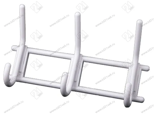 Вешалка 3-х крючковая снежно-белая, пластмасса <25> 1