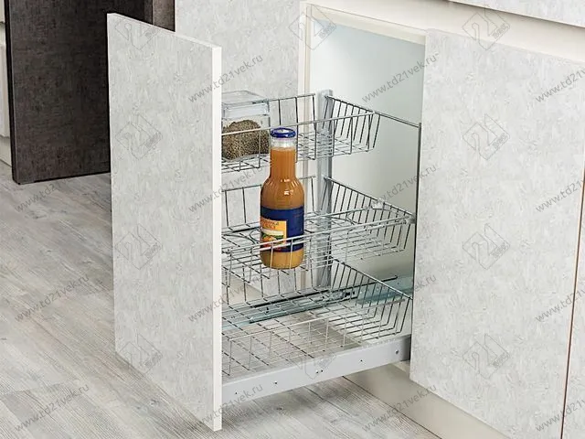 S-2126-C Выдвижная корзина в базу 600 мм, Starax, 3-х уровневая, (510х500х520 мм), с доводчиком 1