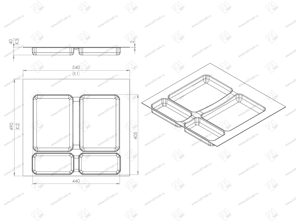 S-2532-G Система сортировки в базу 600 мм, Starax Order, 2 ведра, серый 3