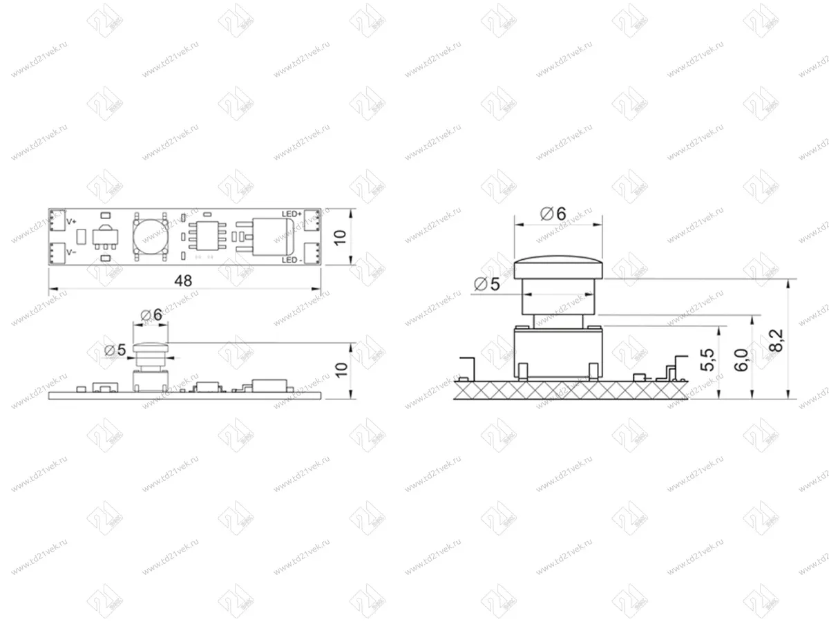 08.800.00.329 Кнопочный электронный выключатель DKN-1 встраиваемый с диммированием, с памятью, 12- 24 В 5