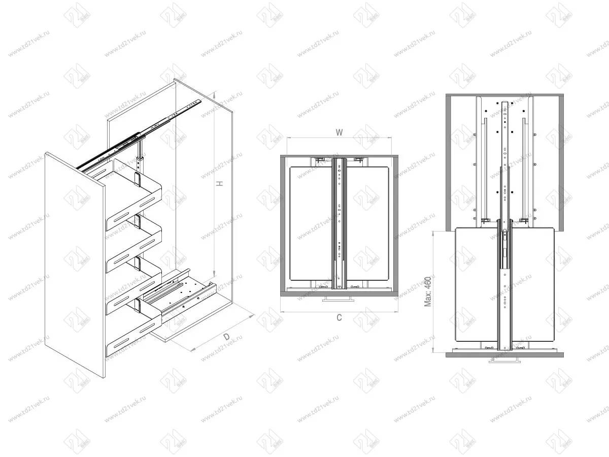 S-1927-UB-A Шкаф-колонна в базу 400 мм, Starax Unique Box, 6-ти ярусная, (330х510х1850-2000 мм), антрацит 4
