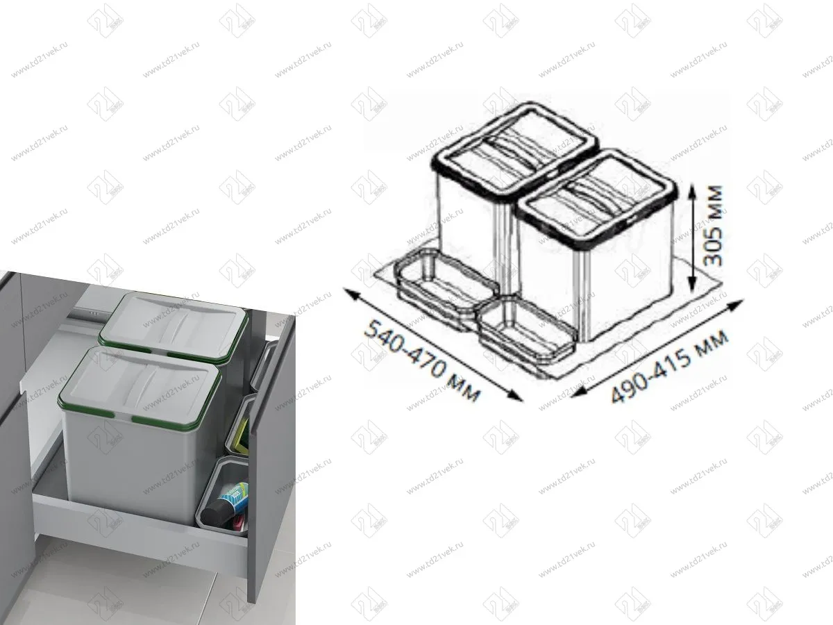 S-2532-G Система сортировки в базу 600 мм, Starax Order, 2 ведра, серый 2
