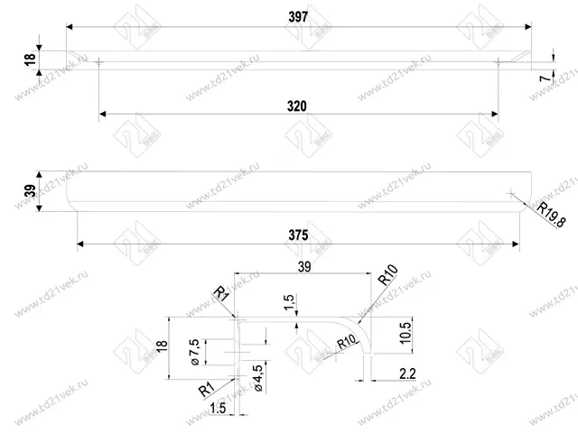 RT110SC.1/000/400 Ручка торцевая 320 мм сатиновый хром <20> 3