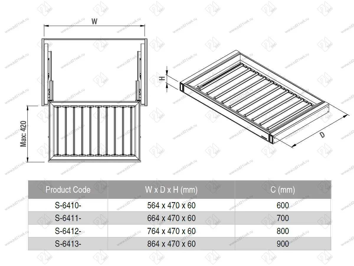 S-6410-A Брючница в базу 600 мм, экокожа, Starax, (564x470x60 мм), антрацит 6