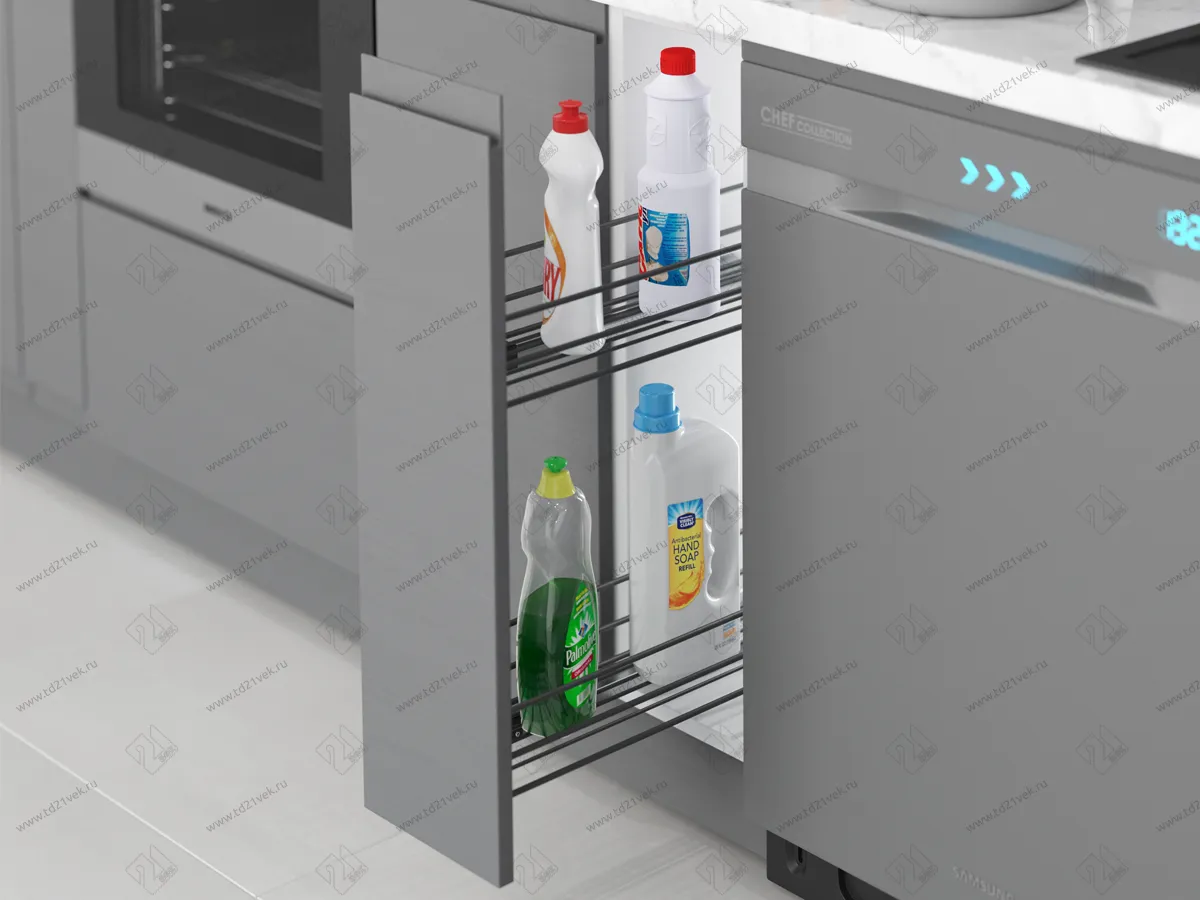 S-2426-A Бутылочница 200, Starax, 2-х ярусная, направляющие Blum Tandem, (151х475х495 мм), частичное выдвижение, левая, антрацит 1