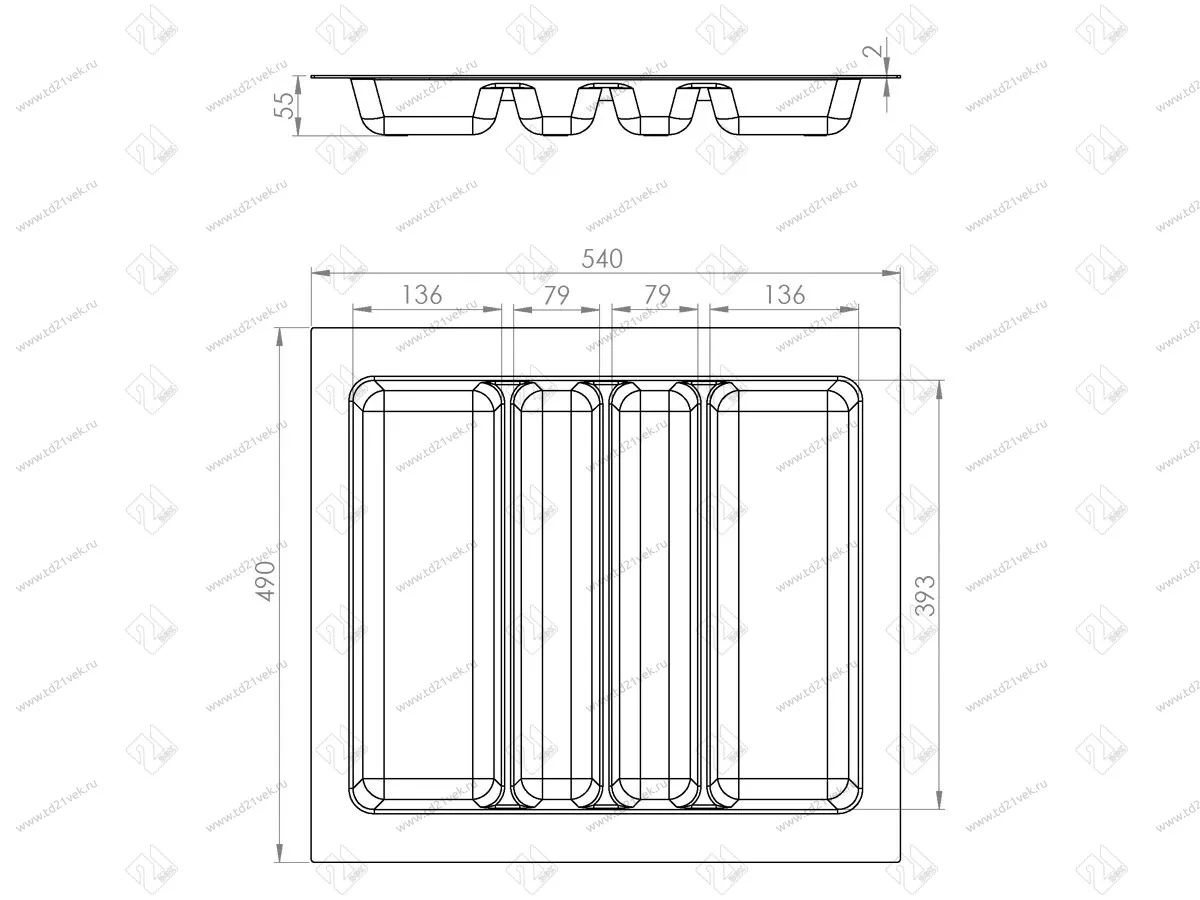 S-2687-GP Лоток для столовых приборов Starax в базу шир. 600 (540x490x55) серый <15> 3