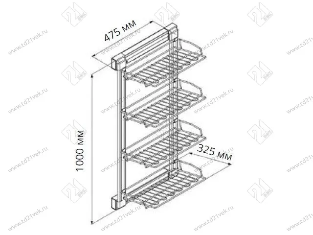 S-6741-W Выдвижная обувница, Starax, 4-х ярусная, (325х475х1000 мм), выдвижение левое, белая 2