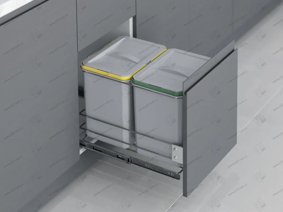 S-2582-G Мусорное ведро Starax 16+16л. шир. 400, с фас.крепл (340x485x385)<1> Серый 1