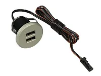 06.800.01.320 USB-розетка, врезная, круглая, USB CHARGE-S, 2xUSB, max.3,4A, провод 2м c LED кон., серебристый, 37х31.3мм