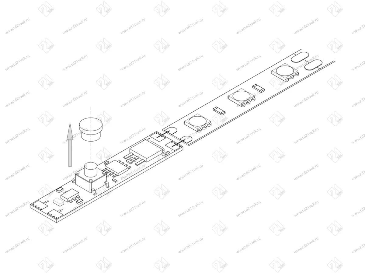 08.800.00.329 Кнопочный электронный выключатель DKN-1 встраиваемый с диммированием, с памятью, 12- 24 В 6