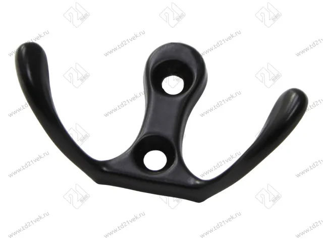 Крючок двухрожковый, черный матовый, VESHALKA, в комплекте: саморез 2 шт. 1