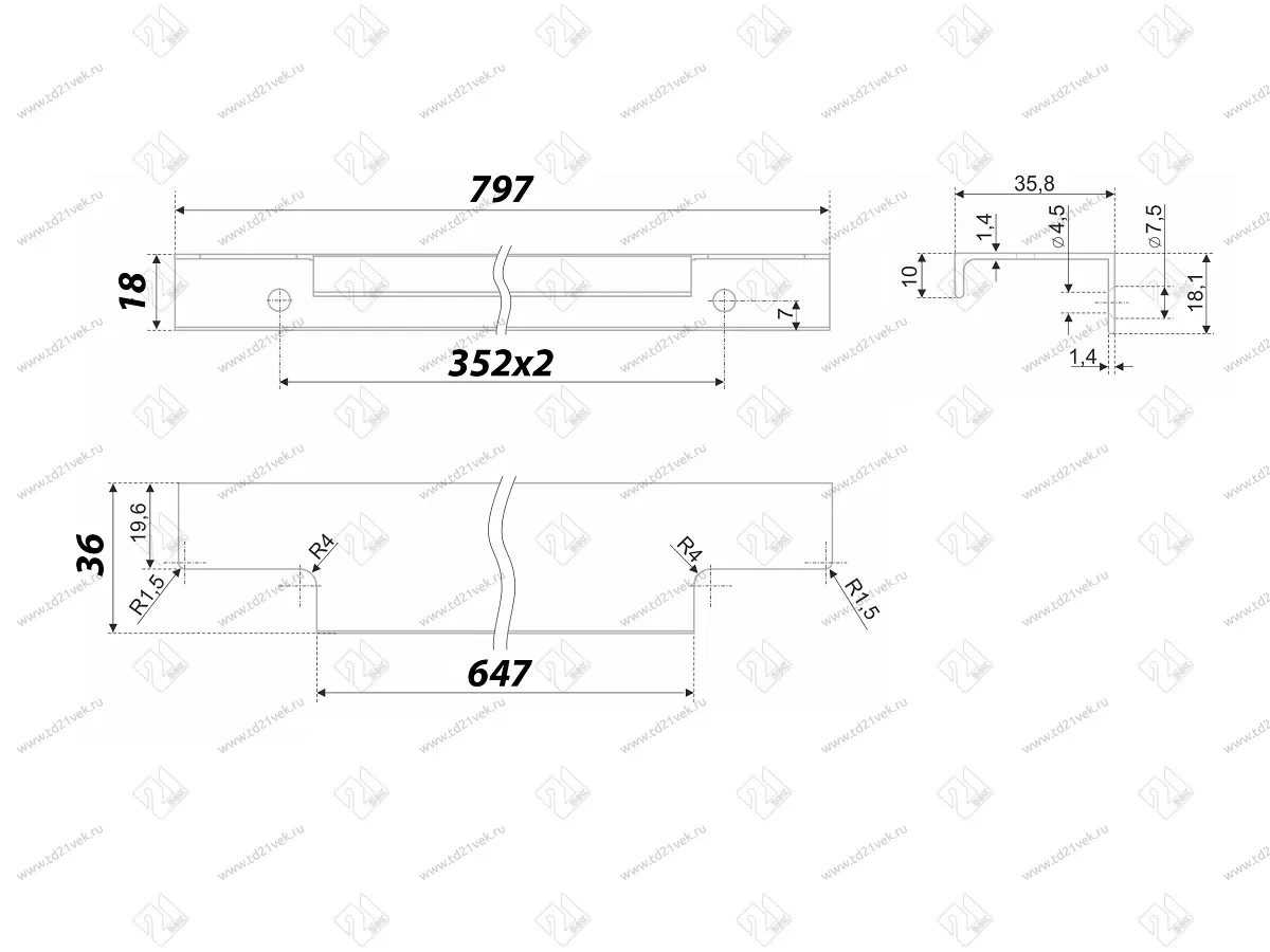 RT109SC.1/000/800 Ручка торцевая 704 мм матовый хром <20/30> 3