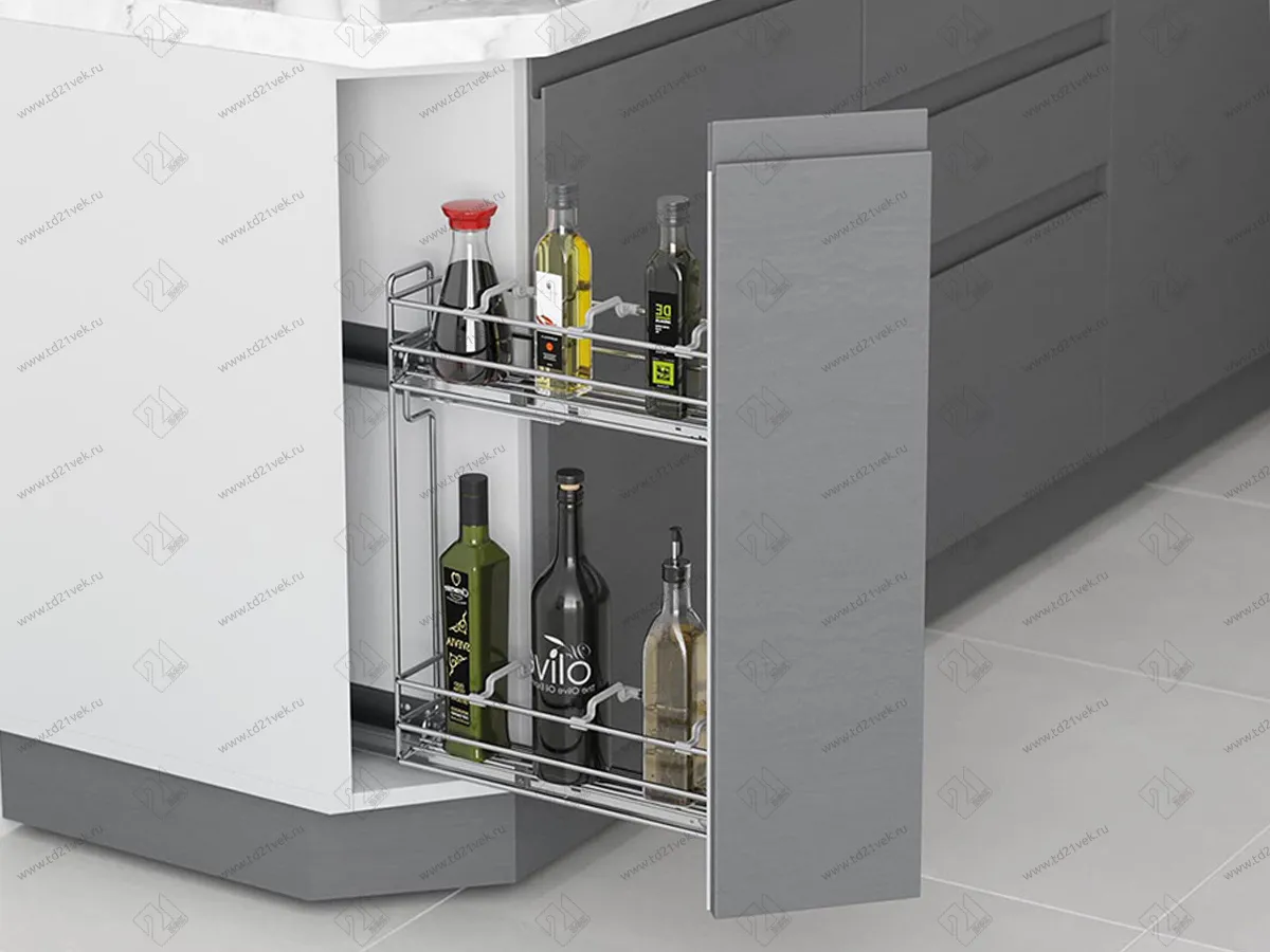 S-2605-C Бутылочница 150, Starax, 45 градусов, 2-х ярусная, направляющие Blum Tandem, (106х465х495 мм), полное выдвижение, правая, хром 1