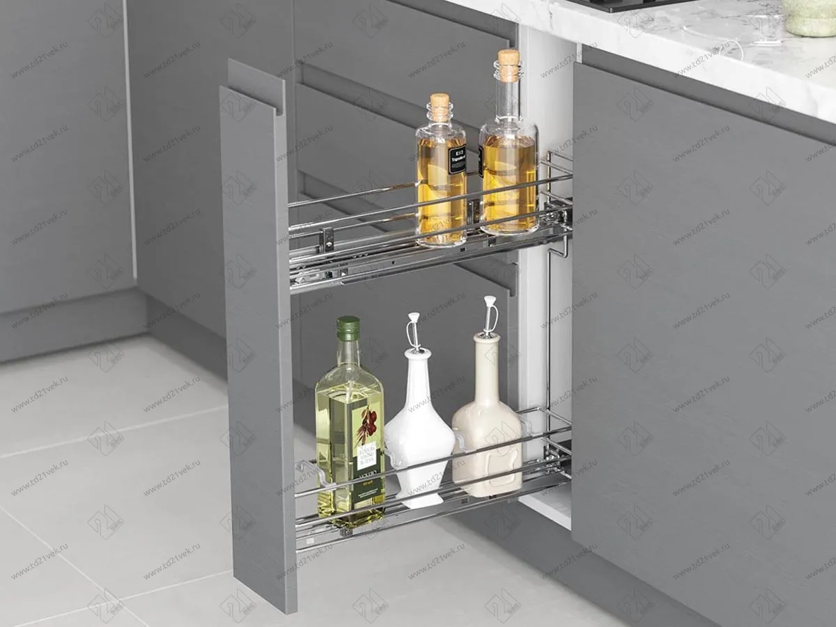 S-2414-08-C Бутылочница 150, Starax, 2-х ярусная, направляющие Blum Tandem, выдвижение 7/8, (106х475х495), левая, хром 1