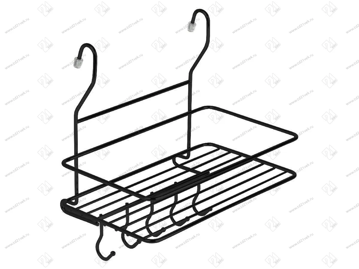 MX-403 BL  Полка на рейлинг большая с крючками, Д260 Ш180 В270, черный матовый <12 > 1