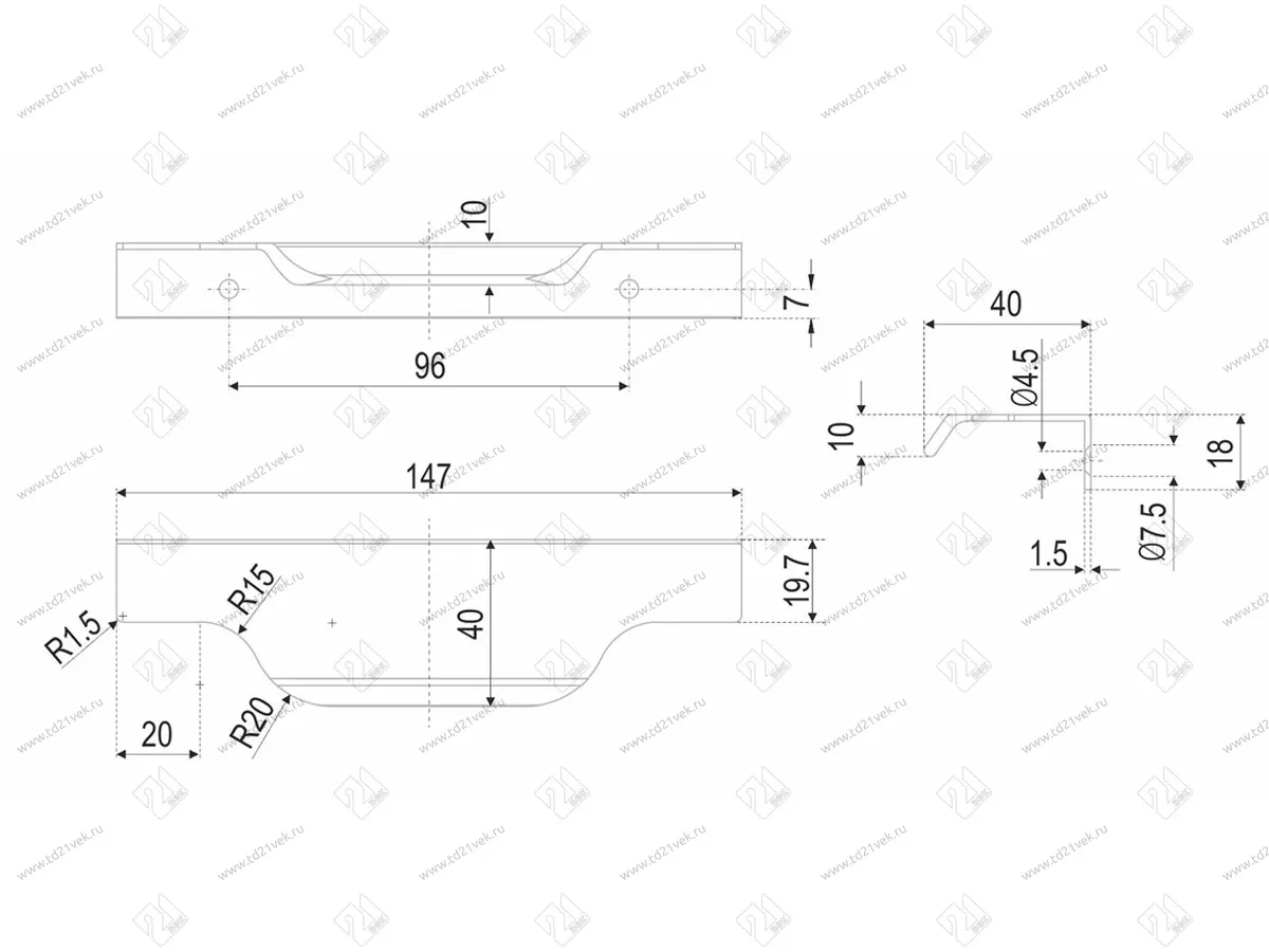 RT111BL.1/96/150 Ручка торцевая 96 мм матовый чёрный <50> 5