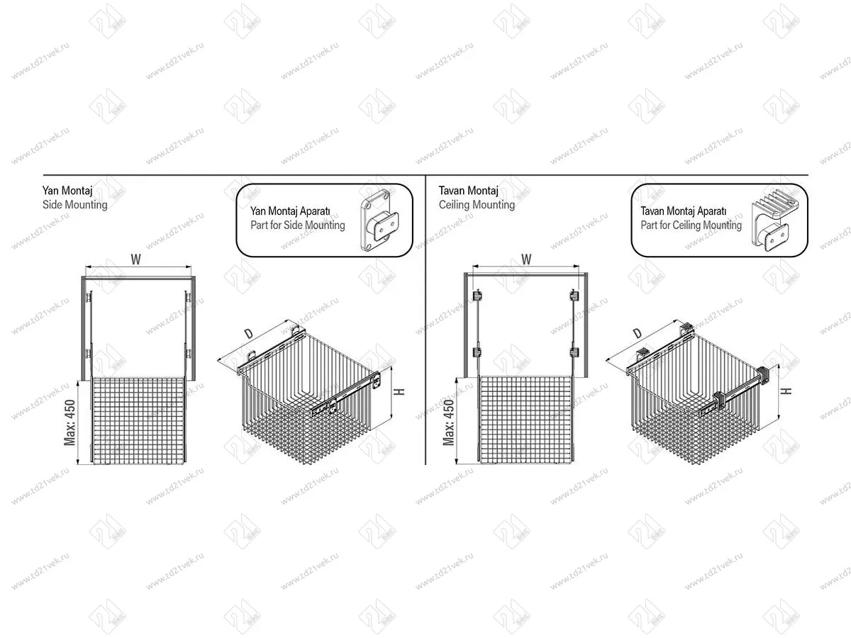 S-6361-C Выдвижная корзина в базу 400 мм, Starax, (355-375x465x360 мм), хром 4
