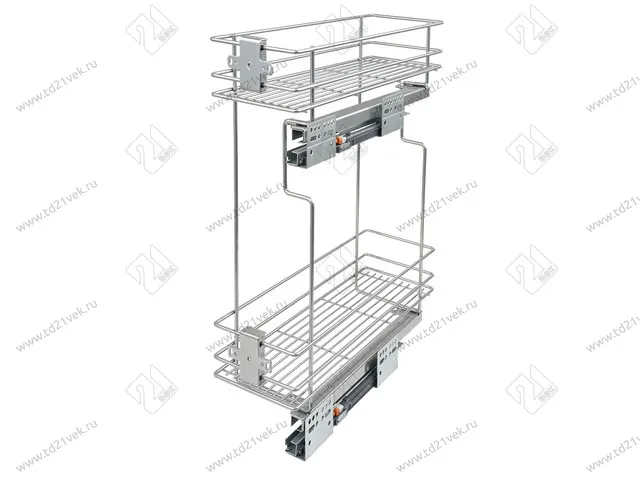 Бутылочница 200 правая (448х154х535мм) на скрытых направляющих с доводчиком, хром крашенный / двухуровневая корзина 2