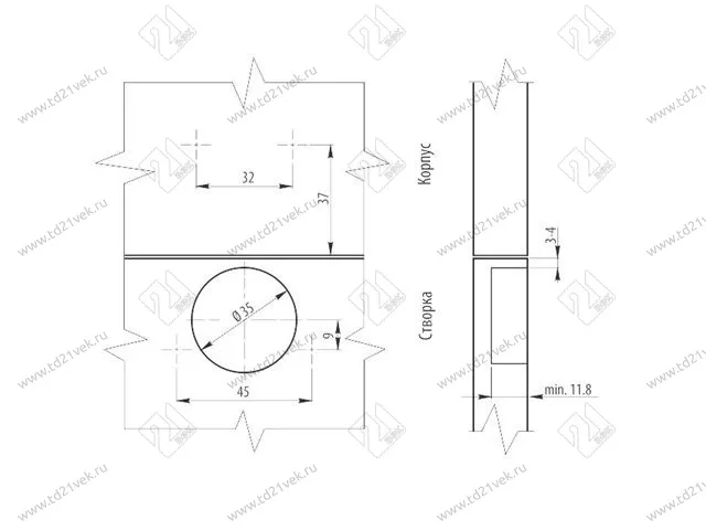ZM-ECHC09BEO (S) Петля гидравл-ая CLIP-ON,накл-ая GTV,без евро,отв. пл. Н0,45/35мм,сталь <100> 2