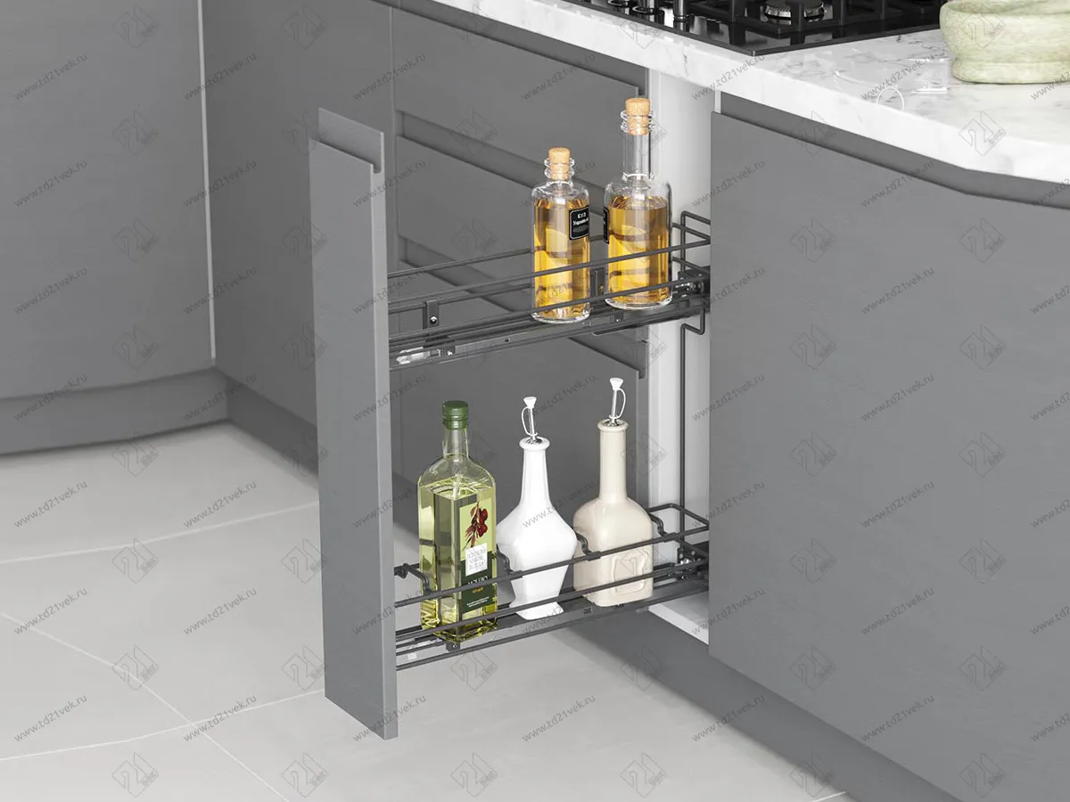 S-2414-08-A Бутылочница 150, Starax, 2-х ярусная, направляющие Blum Tandem, выдвижение 7/8, (106х475х495), левая, антрацит 1