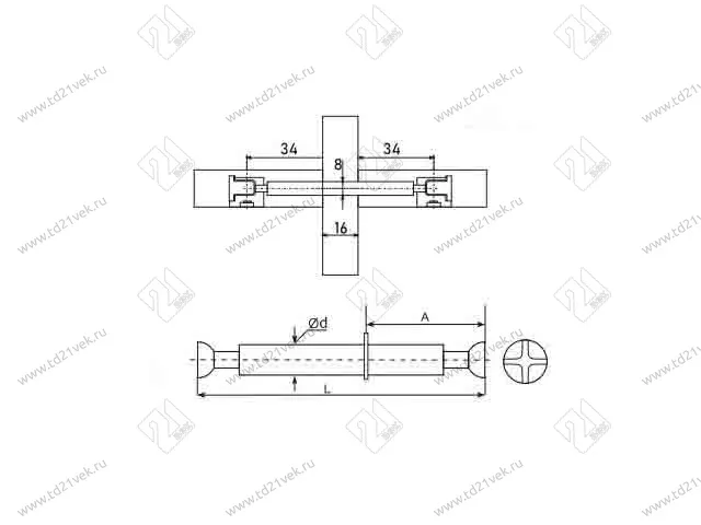 Дюбель двусторонний d7х84 мм, с шайбой, сталь 2