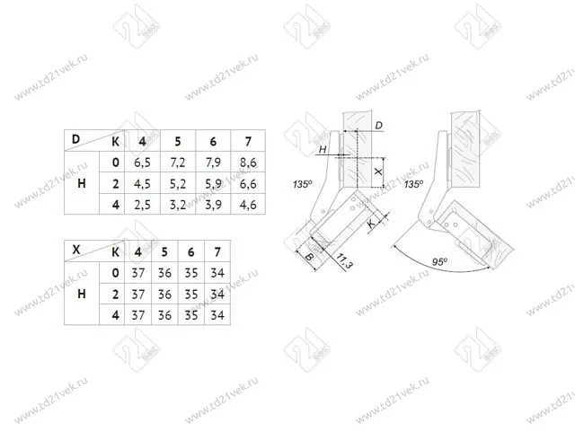 H640C02/0314 Петля Boyard 45° (вкладная) + планка H=4 <200> 3