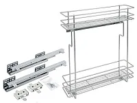 Бутылочница 150 левая (448х108х535мм) на скрытых направляющих с доводчиком, хром крашенный / двухуровневая корзина