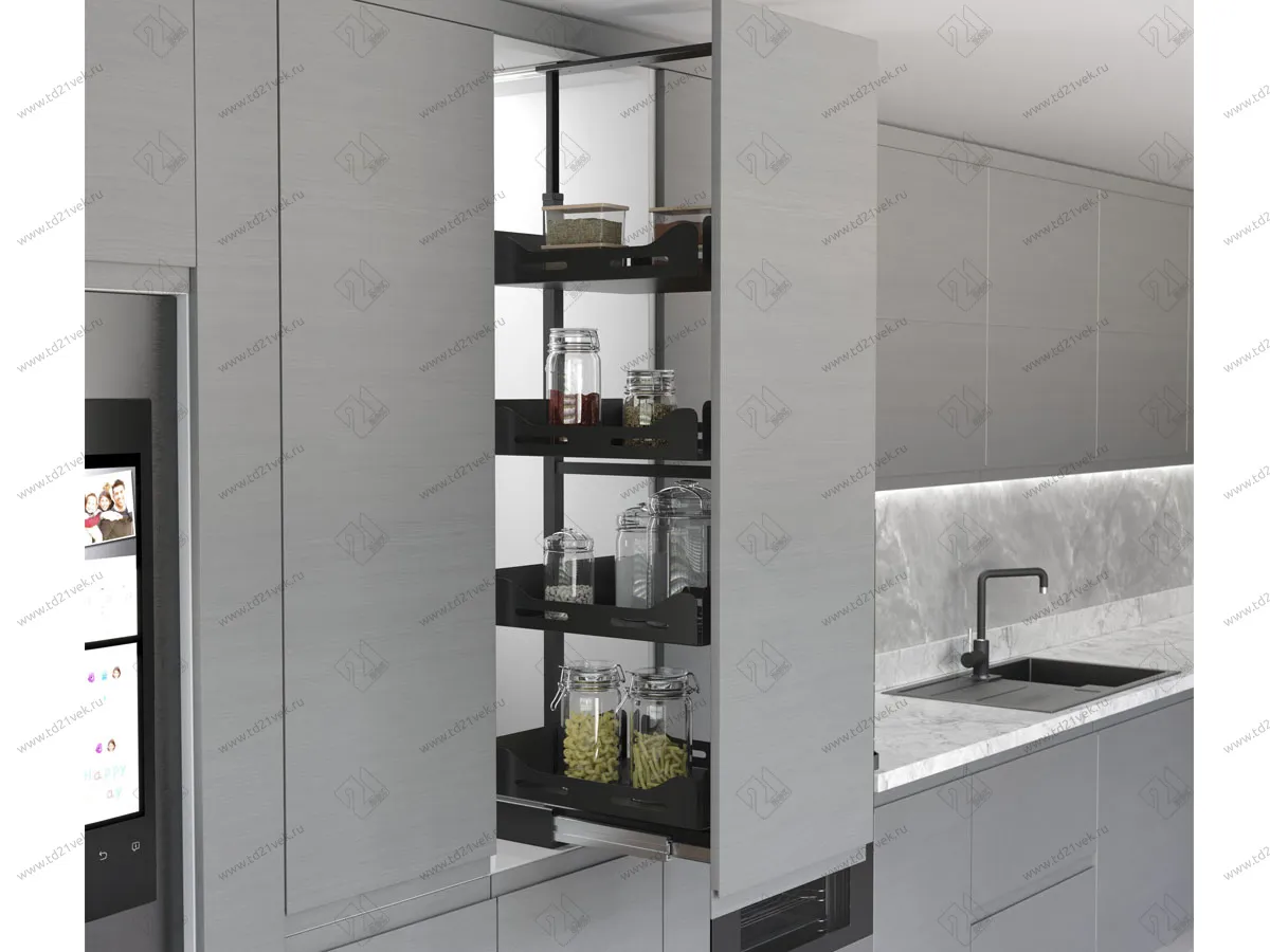 S-1825-US-A Шкаф-колонна в базу 300 мм, Starax Unique Slim, 6-ти ярусная, (230х510х1850-2000 мм), антрацит 1