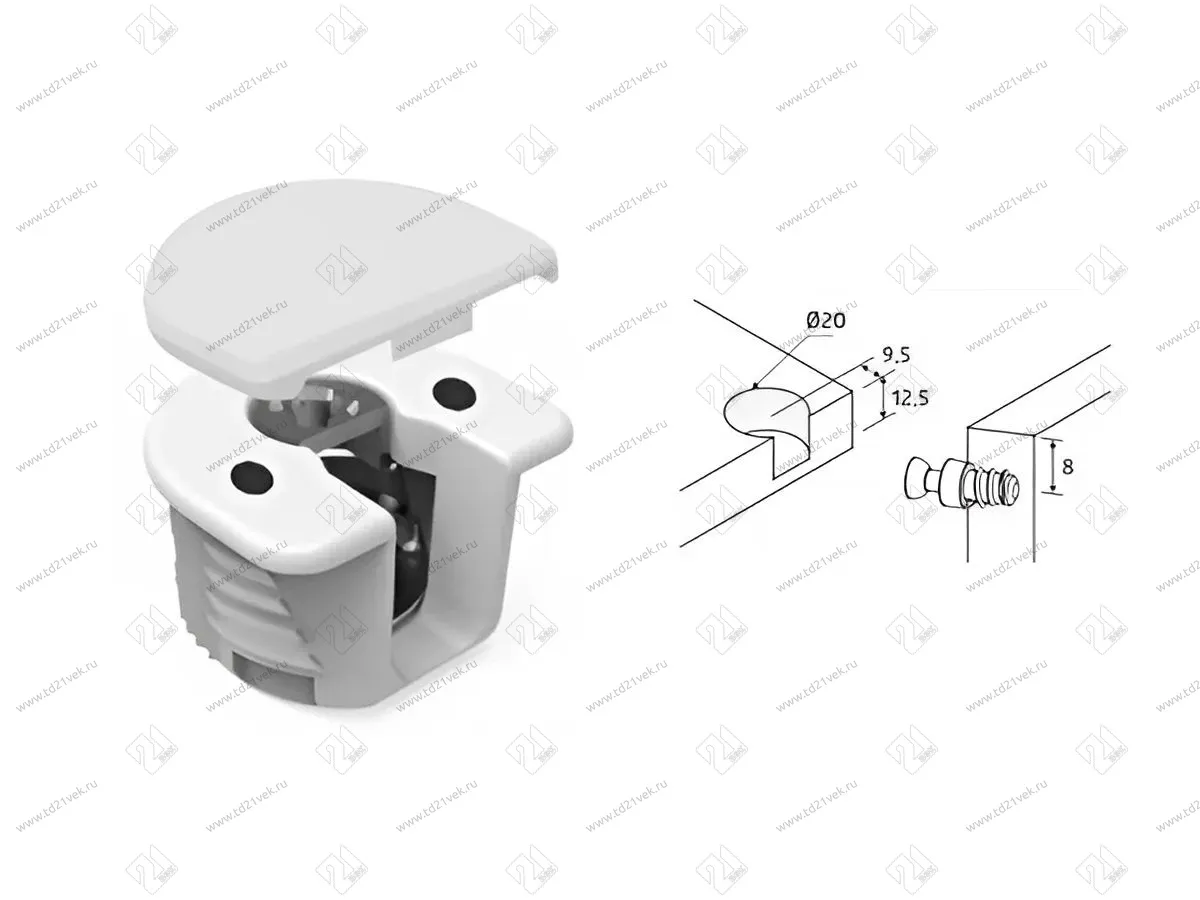 ACKRF016 Стяжка RAFFIX DUO d20*H12,5 мм с эксцентриком для плиты 16 мм, белая 4