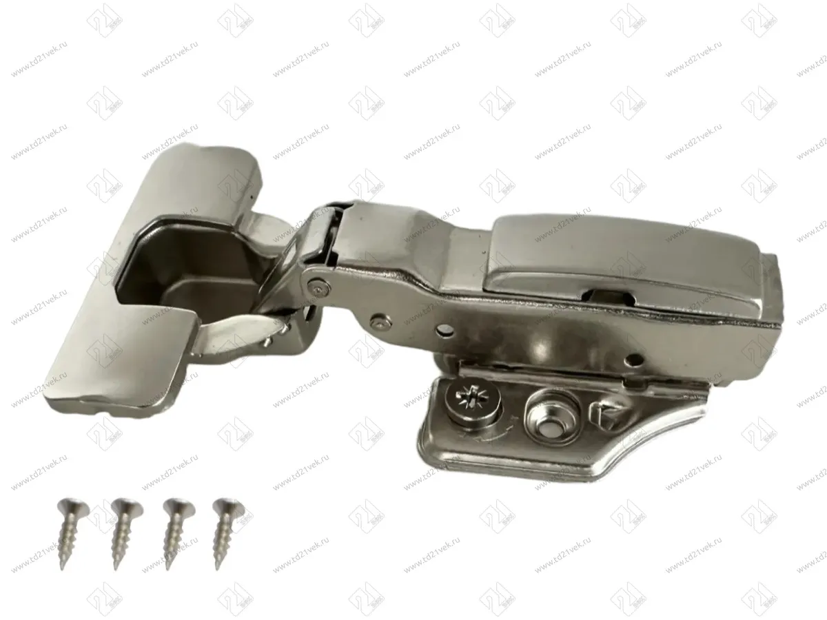 Петля полунакладная 8мм (без пружины) 48мм, планка Н=2, 3D, CLIP-ON, накладки+4 самореза, никель 1