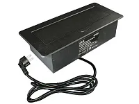 11.800.02.046 (055) Блок розеток выдвижной POP UP (горизонтальный), корпус черный, 2 розетки EURO черные, USB A + USB C, с быстрой зарядкой QC, 250В, max 2700Вт, кабель 2м с вилкой